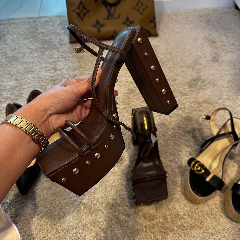 Brown lace up heels